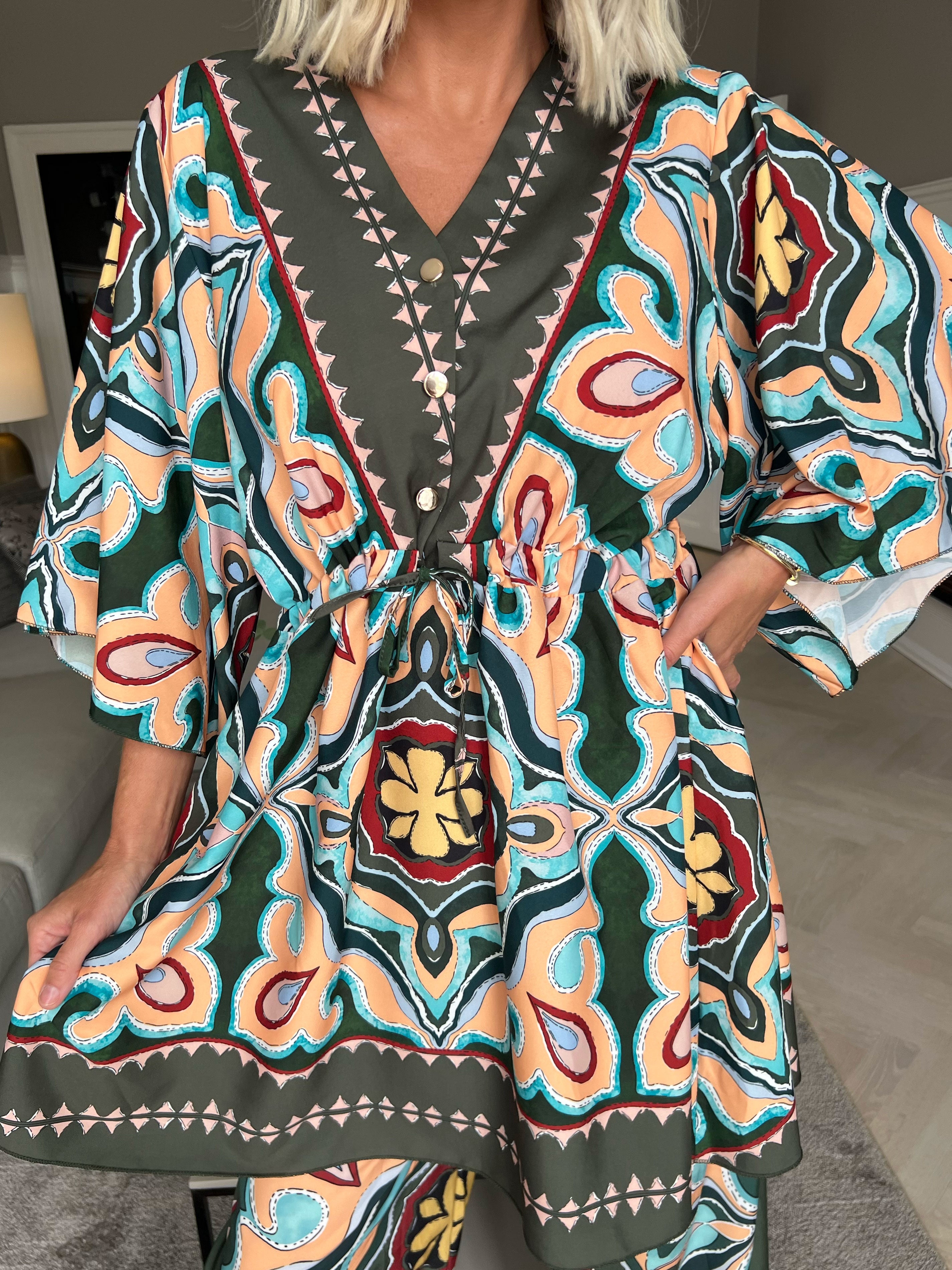 Yeva Tunika - Lang mønstret tunika med bindebånd